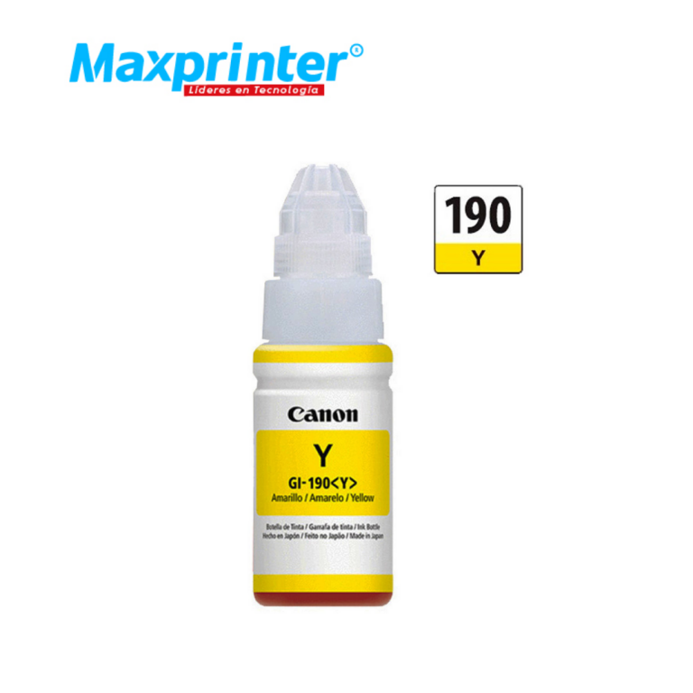 Botella Tinta Canon Gi 190 Yellow 70ml Maxprinter Tintas Y Toner Para Impresora 0846